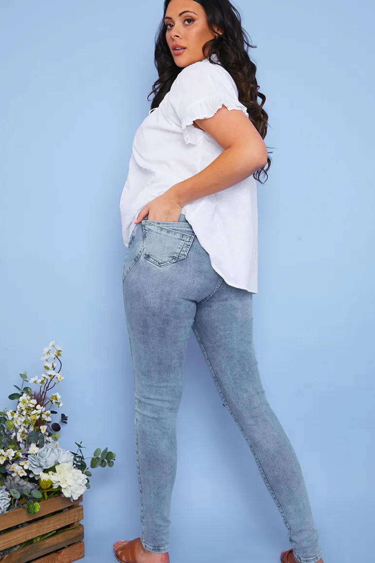 Recycled Light Wash Ripped Knee Denim Skinny Jeans