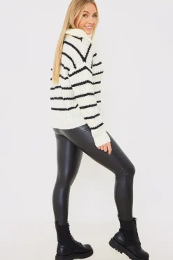 Recycled Stripe Half Button Knitted Jumper