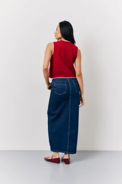 Red Contrast Edge Tie Front Knitted Waistcoat