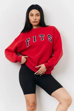 Red Fits Crew Neck Embroidered Sweatshirt