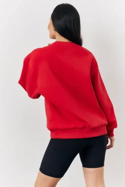 Red Fits Crew Neck Embroidered Sweatshirt