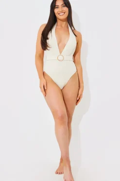Rib Belted Halterneck Swimsuit