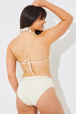 Rib Double Strap Detail Triangle Bikini Top