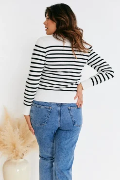 Rib Knit Button Up Stripe Cardigan