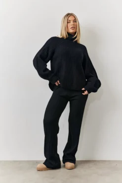 Rib Knit Wide Leg Co Ord Trouser