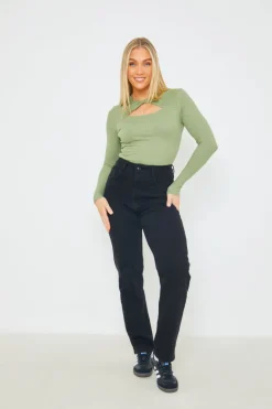 RIB TWIST NECK CUT OUT BODYSUIT
