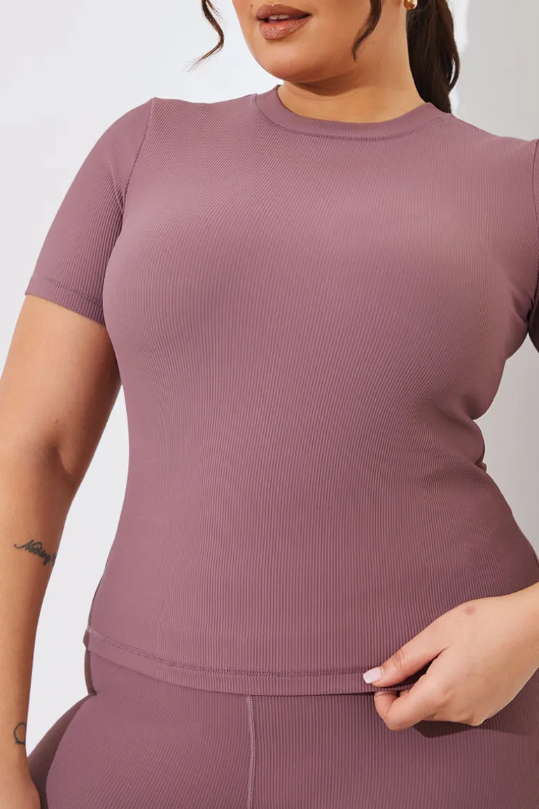 RIBBED CREW NECK SHORT SLEEVE TOP