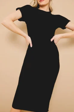 Ribbed Crew Neck Short Sleeve Midi Dress