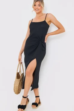 Ribbed Twist Detail Midi Dress