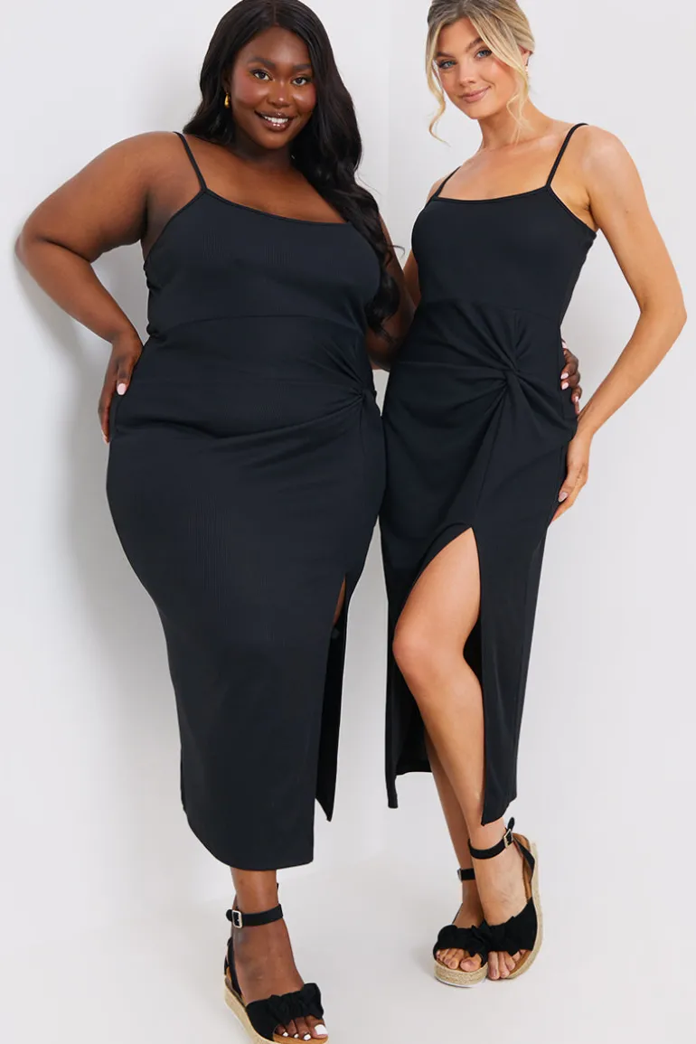 Ribbed Twist Detail Midi Dress