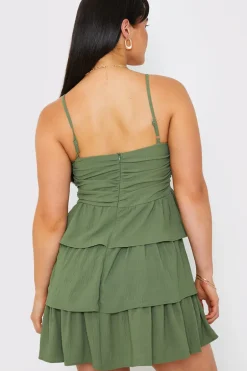 Ruched Bust Tie Detail Frill Mini Dress