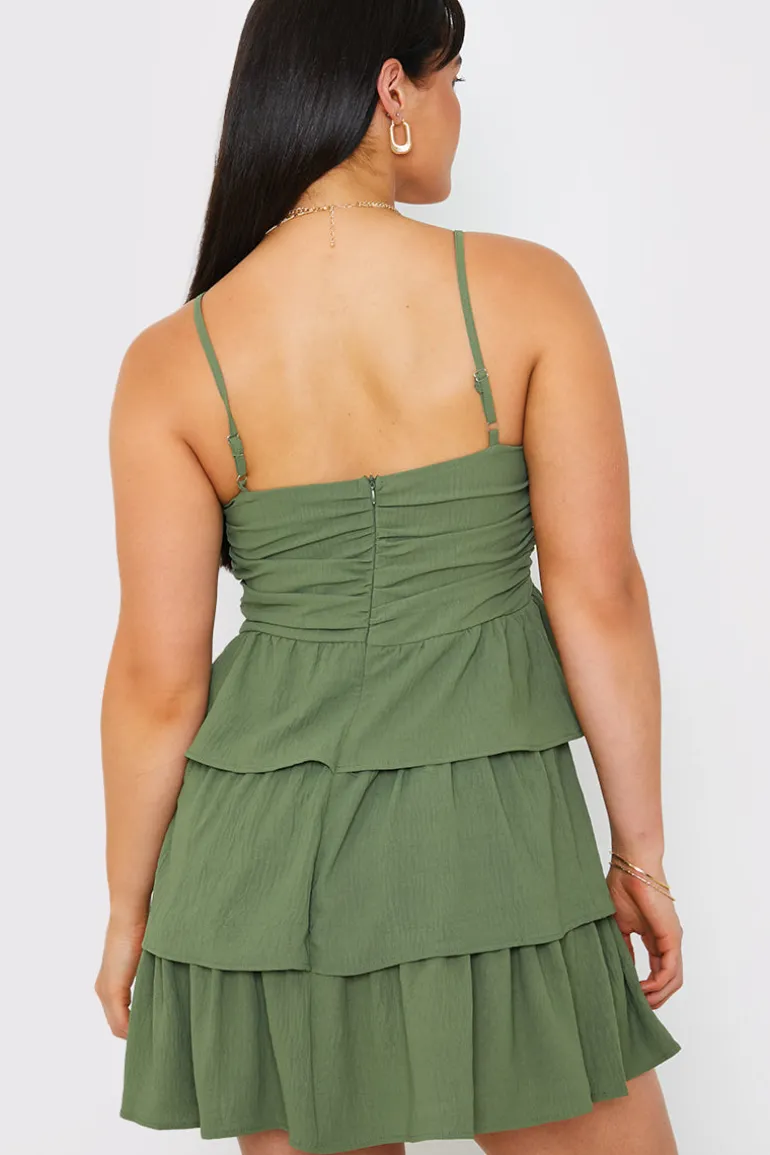 Ruched Bust Tie Detail Frill Mini Dress