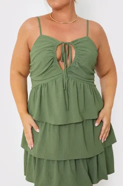 Ruched Bust Tie Detail Frill Mini Dress