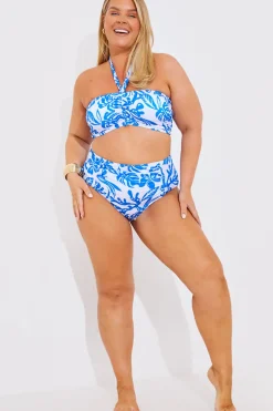 Ruched Front High Waist Tropical Print Bikini Bottom