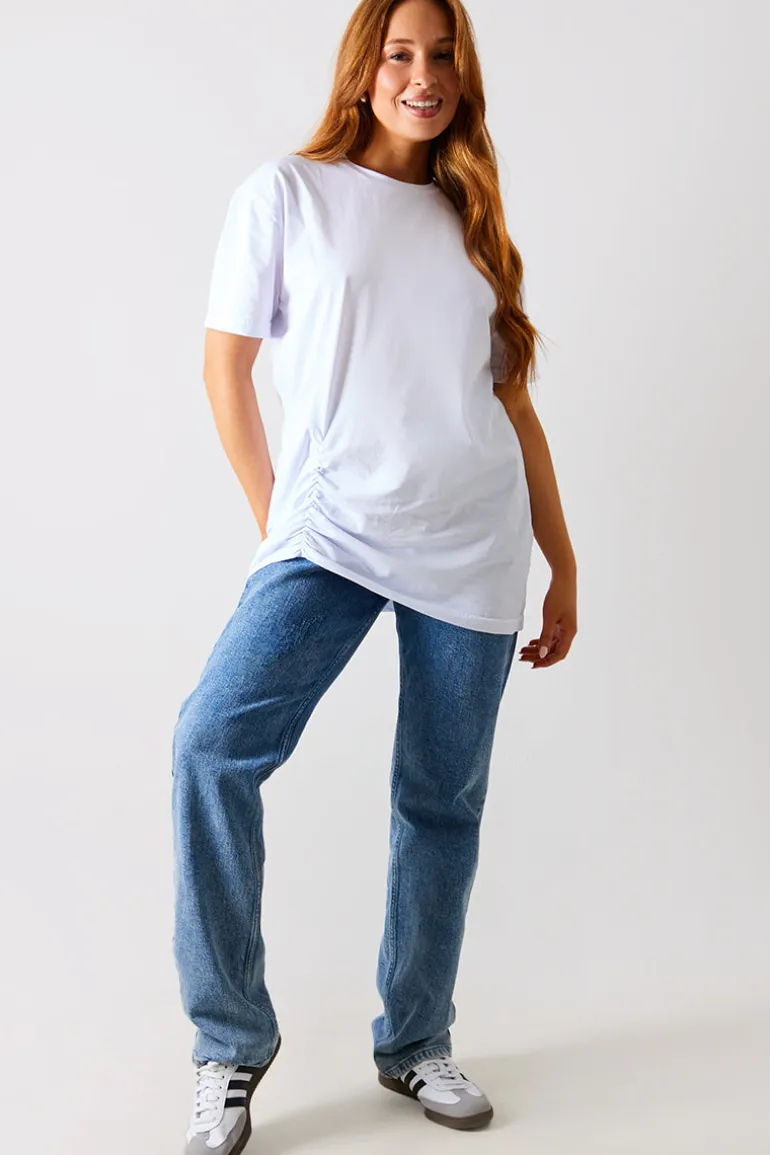 Ruched Longline Aysmmetric T-Shirt