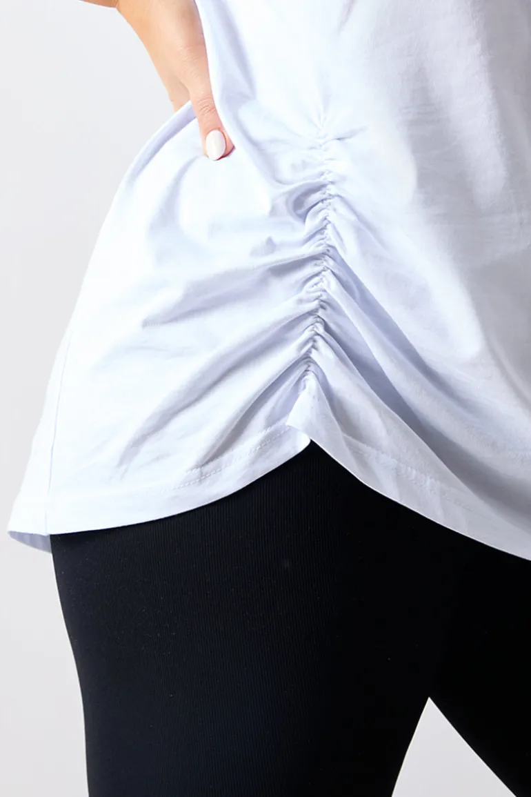 Ruched Longline Aysmmetric T-Shirt