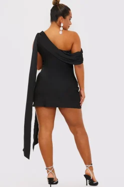 Satin Asymmetric Neckline Mini Dress