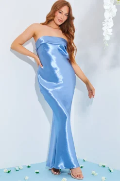 Satin Bandeau Cowl Back Cut Out Maxi Dress