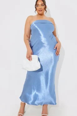 Satin Bandeau Cowl Back Cut Out Maxi Dress
