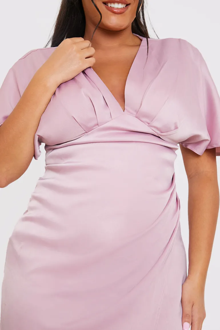 Satin Flutter Sleeve Ruched Detail Maxi Dress