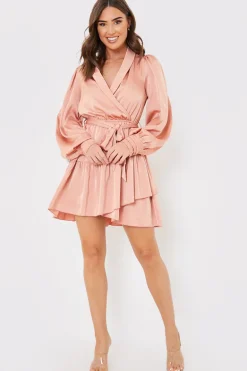 Satin Frill Hem Mini Dress
