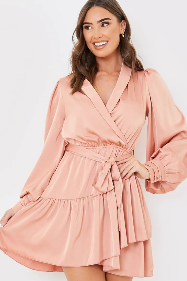 Satin Frill Hem Mini Dress
