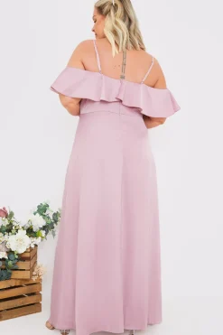 Satin Frill Off The Shoulder Maxi Dress
