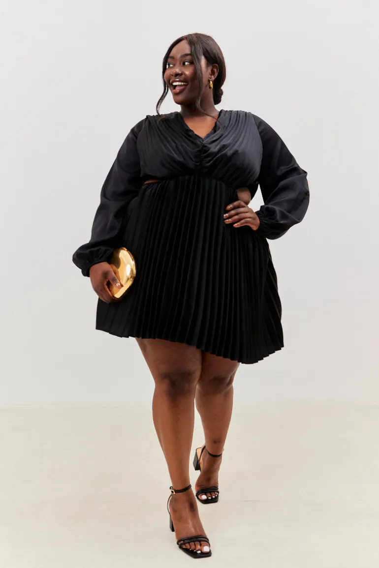 Satin Pleated Cut Out Detail Mini Dress