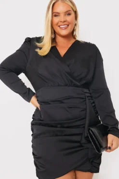 Satin Ruched Drape Mini Dress