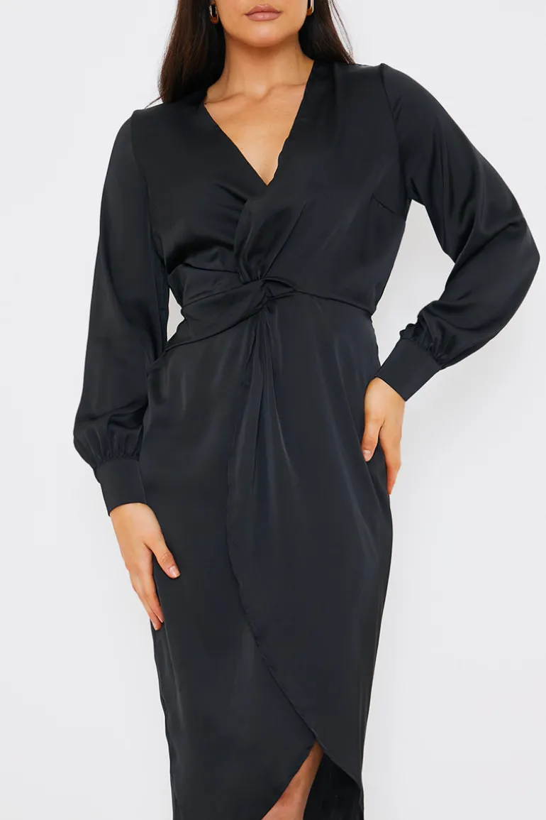 Satin Twist Waist Midi Dress