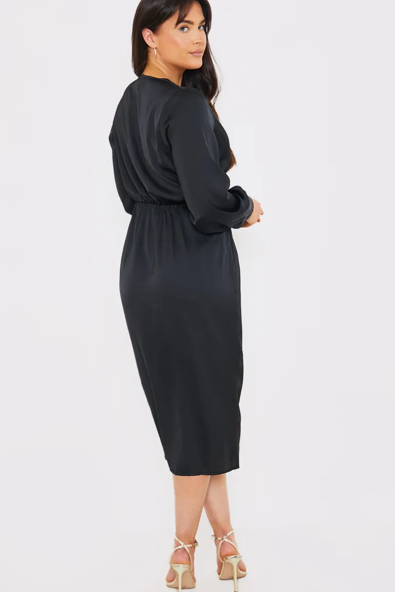 Satin Twist Waist Midi Dress