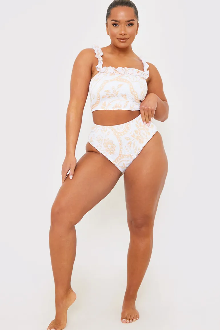 Scarf Print Shirred High Waisted Bikini Bottom