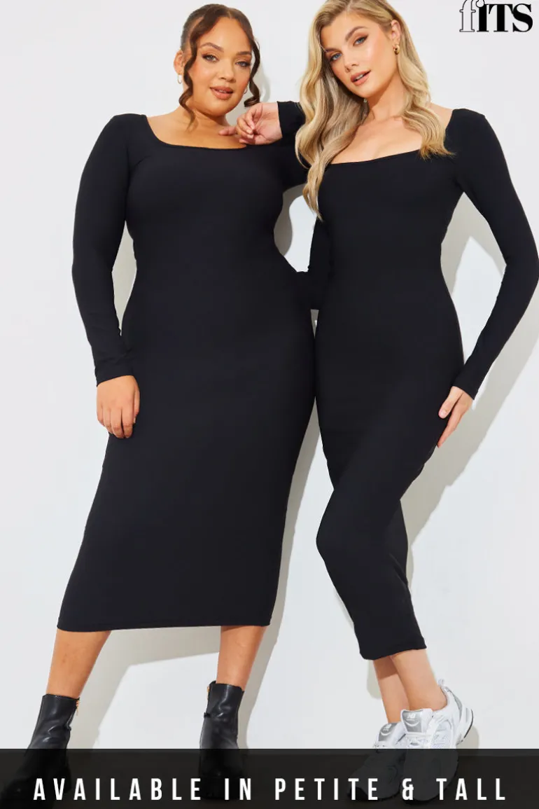 Scoop Neck Rib Midaxi Dress