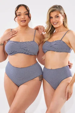 Sculpt And Control Stripe Waisted Full Coverage Bikini Bottom