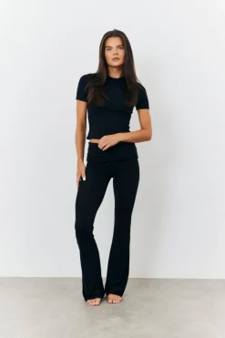 Sculpting Fold Over Waistband Flare Leg Trouser