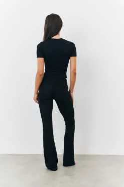 Sculpting Fold Over Waistband Flare Leg Trouser