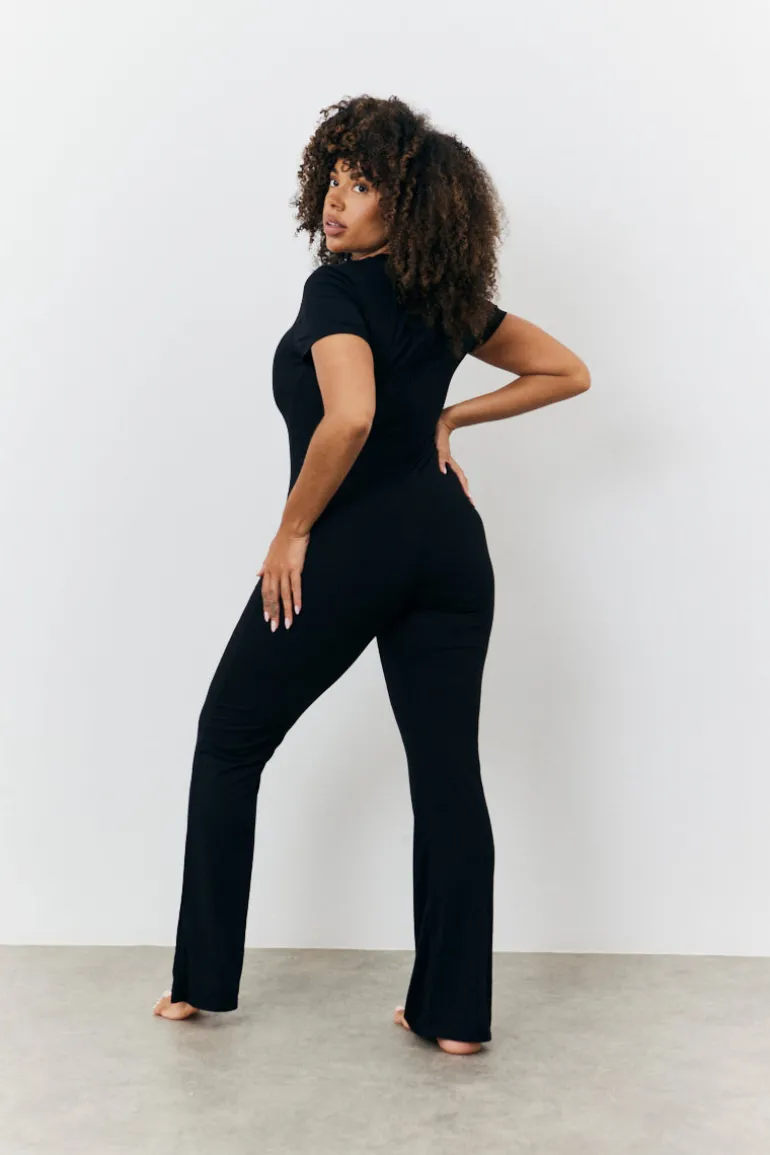 Sculpting Short Sleeve Wide Leg Jumpsuit