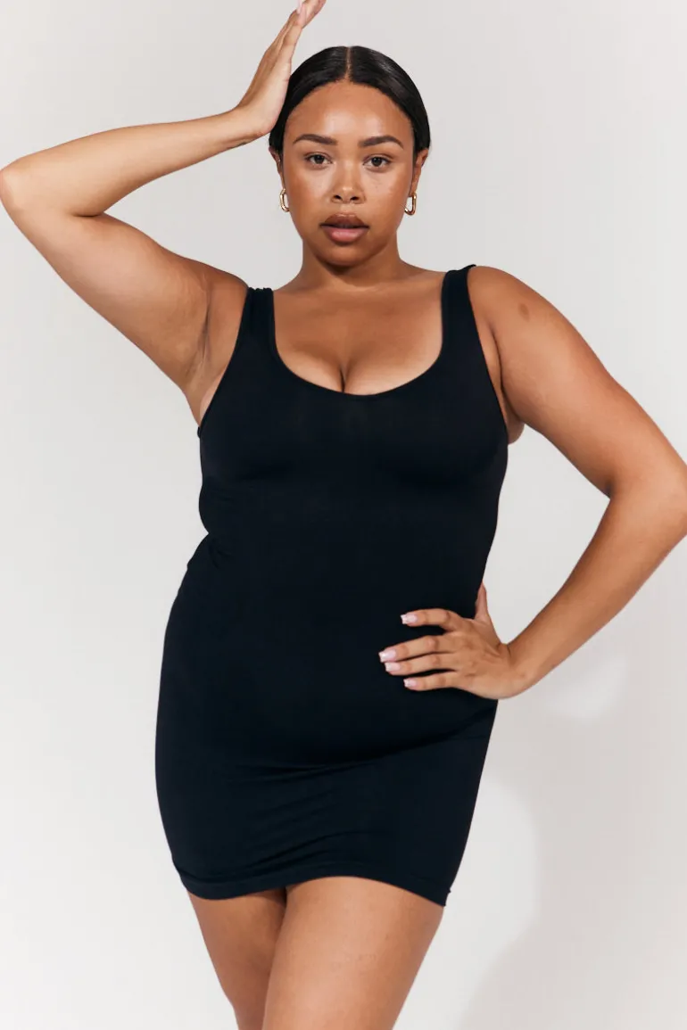 Seamless Plunge Neck Snatched Shapewear Mini Dress