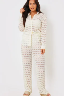 Sheered Chevron Wide Leg Trousers