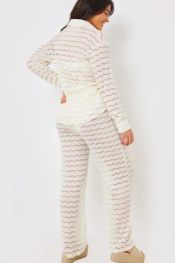 Sheered Chevron Wide Leg Trousers