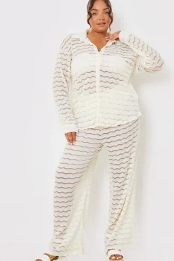 Sheered Chevron Wide Leg Trousers