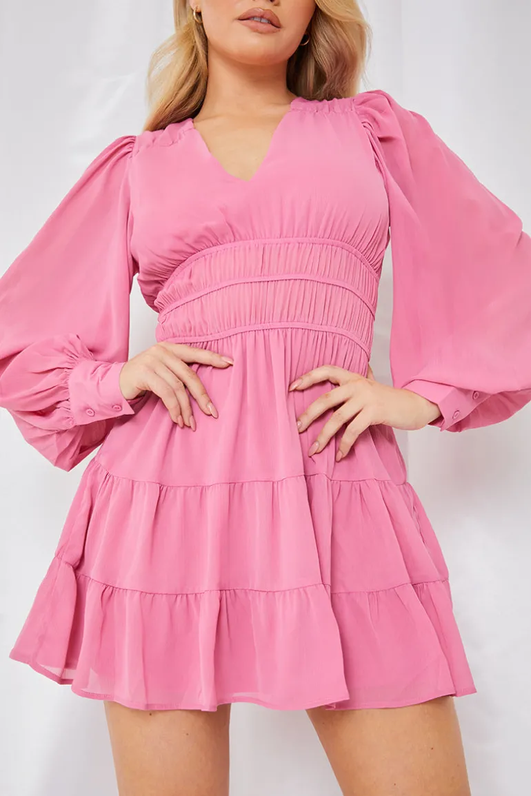Shirred Waist Tiered Dress
