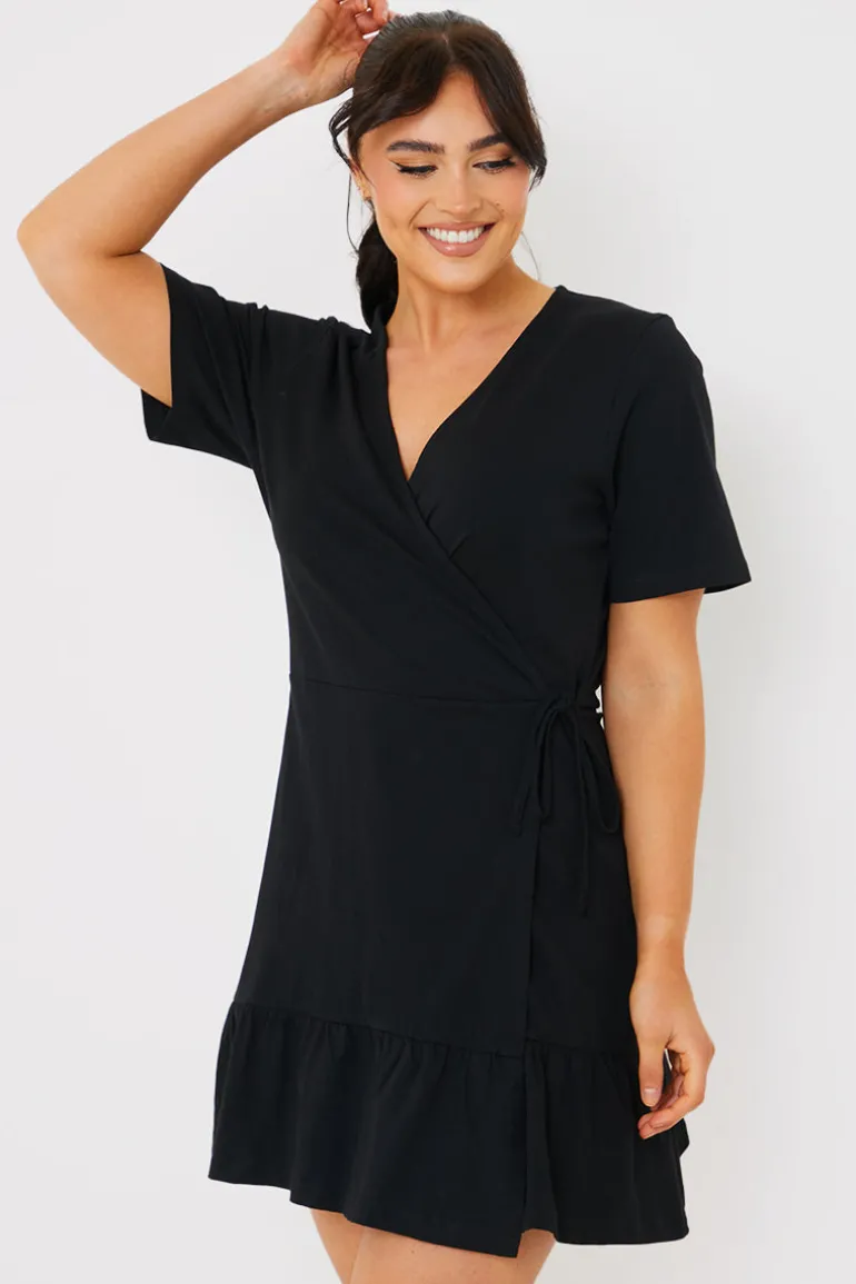 Short Sleeve Wrap Swing Dress