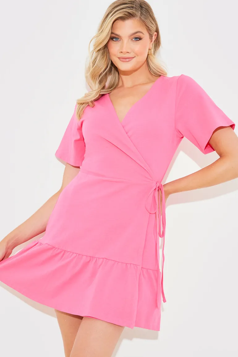 Short Sleeve Wrap Swing Dress