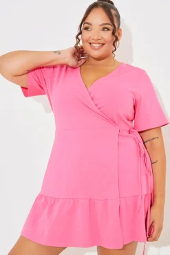 Short Sleeve Wrap Swing Dress