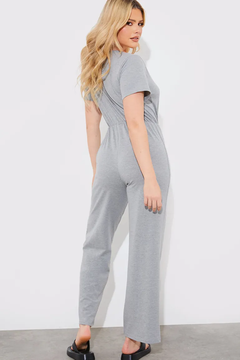 Short Sleeve Wrap Wide Leg Jumpsuit