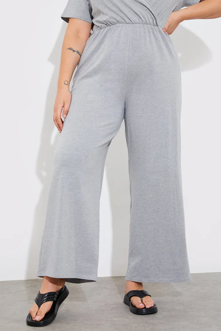 Short Sleeve Wrap Wide Leg Jumpsuit