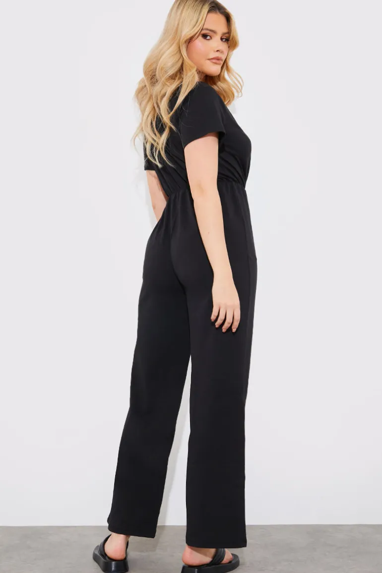 Short Sleeve Wrap Wide Leg Jumpsuit