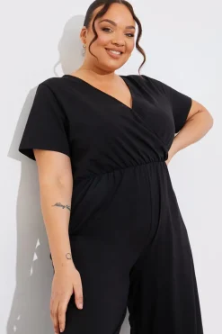 Short Sleeve Wrap Wide Leg Jumpsuit