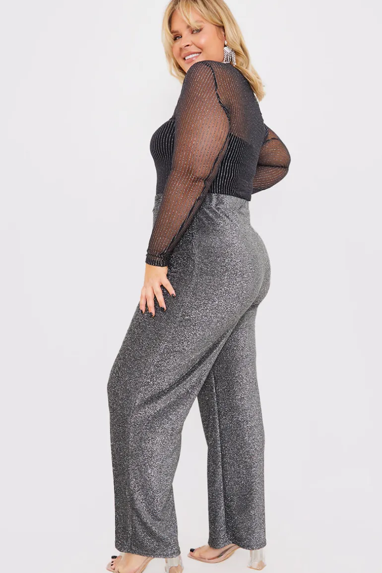 Silver Sparkle Jersey Wide Leg Trousers